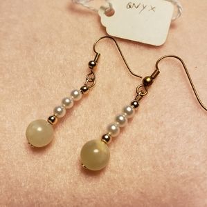 Striped Onyx & Pearl Earrings with Gold Posts